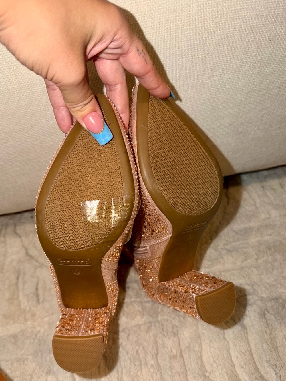 TOP Moda Rose Gold Rhinestone Ankle Booties - Picture 2 of 3